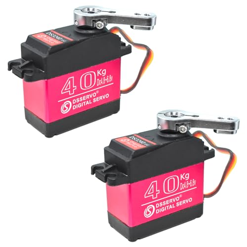 2Pcs 40KG Digital RC Servo with 25T Servo Arm, DS3240MG Full Metal Gear High Torque Steering RC Servo for 1:8 1:10 Scale RC Cars Crawlers Buggy Trucks Airplane Control Angle 180°
