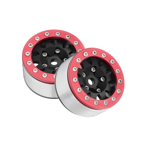 4PCS 1.55 Inch Aluminum Alloy Metal Beadlock Wheel Rim Hubs Replacement Accessory for AX90069 D90 TF2 CC01 Tamiya 1/10 RC Crawler Car Upgrade Parts(10Holes-Red+Black) - color: 10holes-red+black