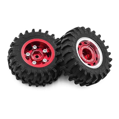 0.7 Inch RC Crawler Tires and Wheels Set 36×14mm for 1/30 Scale Axial SCX30 (Red) - color: Red