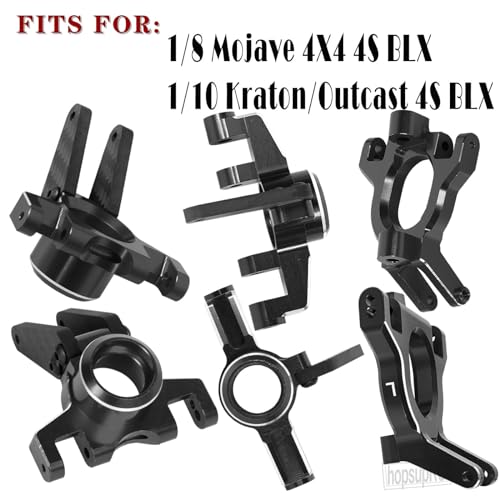 Upgrades Parts for 1/10 4x4 Kraton/Outcast 4S BLX,1/8 Mojave 4X4 4S BLX,Aluminum Front Steering Block Knuckles & C-Hubs Caster Blocks & Rear Hubs Hops Up,Black - color: Black(for Mojave 4s )