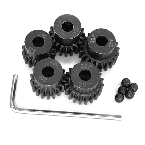 32P 5mm Pinion Motor Gear 17T 18T 19T 20T 21T Hardened Metal Pinion Motor Gear Sets Fit 5mm Shaft Compatible with HPI Kyosho Losi Axial Tamiya 1/8 1/10 RC Car Monster Truck Buggy