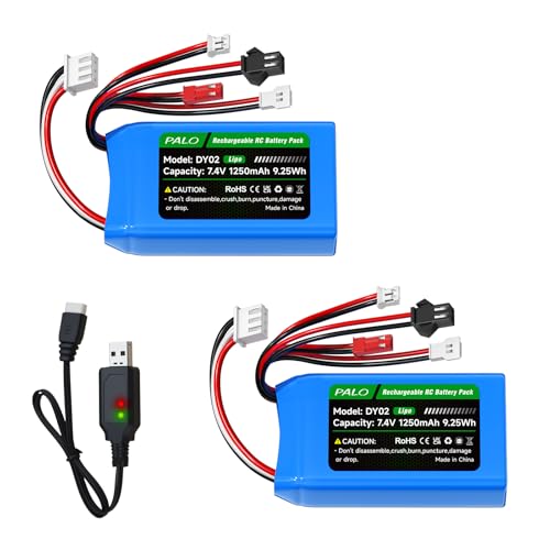 2 Pack 7.4V 2S Lipo SCX24 Battery 35C(Brust 70C) 1200mAh Batteries with PH2.0 JST SM2.0 MX2.0 Plug Connector Fit for Axial SCX24 Most 1/10, 1/16, 1/18, 1/24 Scale RC Crawler RC Car, Truck, Boat, Drone