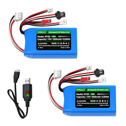 2 Pack 7.4V 2S Lipo SCX24 Battery 35C(Brust 70C) 1200mAh Batteries with PH2.0 JST SM2.0 MX2.0 Plug Connector Fit for Axial SCX24 Most 1/10, 1/16, 1/18, 1/24 Scale RC Crawler RC Car, Truck, Boat, Drone