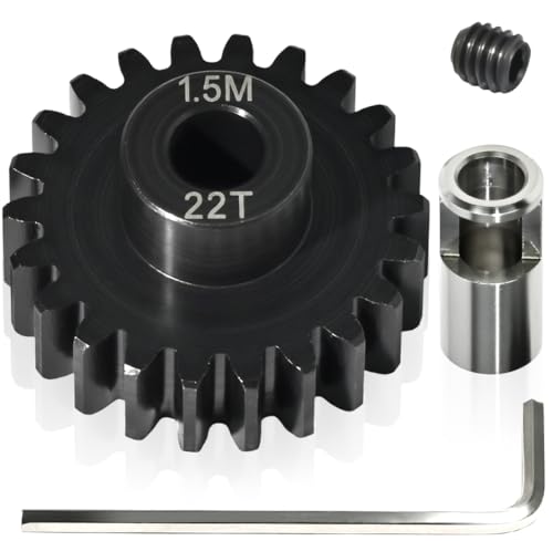 M1.5 22T Pinion Gear 8mm Bore with 8mm to 5mm Shaft Adapter Sleeve, Chromium Steel Motor Gear with Set Screw & Hex Key for Traxxas ARRMA Losi 1/5 1/8 RC Cars - size: 22T