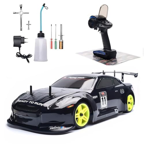 Nitro RC Cars for Adult 1/10 2.4G Professional Fast Drift Remote Control Car Two Speed Nitrogen Drive Truck 4WD 80KM/H Metal Chassis Gas Methanol Fuel Climbing Vehicle with Igniter (Black)