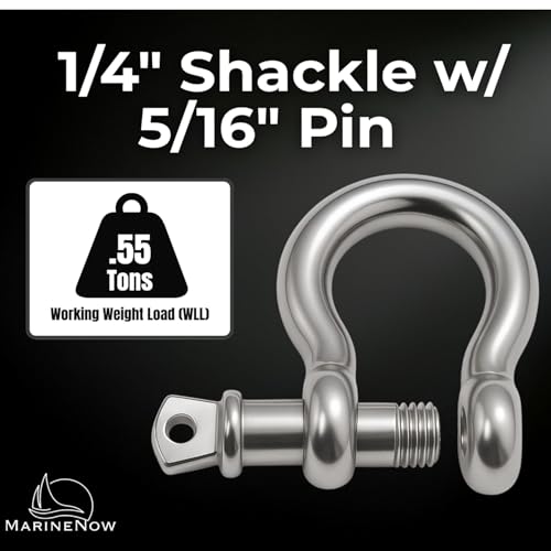 316 Stainless Steel Bow Shackle with Oversized Screw Pin, Marine-Grade Hardware for Anchor Lines, Towing, Dinghies, Canoes, Trailers, Utility Tie-Downs & Off-Road Recovery - size: 1/4" with 5/16" Pin .55T WLL, style: 50-pack