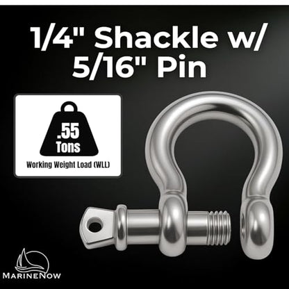 316 Stainless Steel Bow Shackle with Oversized Screw Pin, Marine-Grade Hardware for Anchor Lines, Towing, Dinghies, Canoes, Trailers, Utility Tie-Downs & Off-Road Recovery - size: 1/4" with 5/16" Pin .55T WLL, style: 50-pack