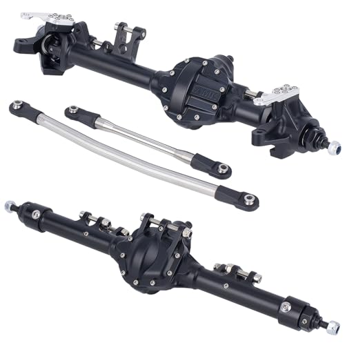 HD44 Axles, 1/10 RC Offset Straight Axles, CNC Aluminum Integrated Front & Rear Axles with High-Strength Steel Gears, for 1/10 RC Crawlers Vanquish VS4-10 & Axial SCX10 II Upgrades (Black) - color: Black