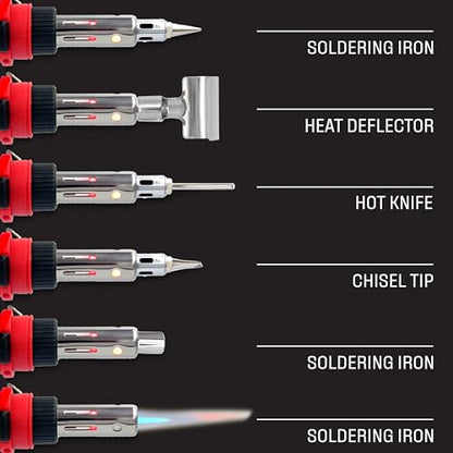 Berkling BSG-568 Cordless Butane Soldering Iron Kit, 5 Tips & Solder Wire | 3-in-1: Soldering Iron, Heat Gun & Torch, Self-Igniting, Adjustable Flame, 90-Min Runtime, Case, Wrench & Sponge Included