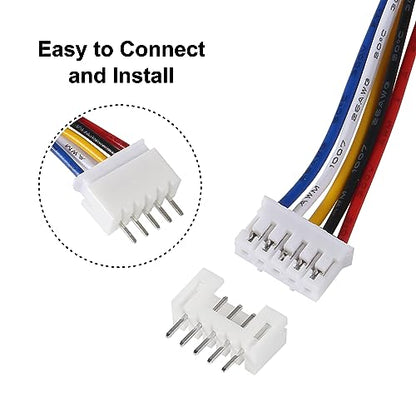 Alinan 20pcs Jst 2.0 Ph 5 Pin Connector Plug, Included 10pcs Mini 5 Pin Jst Ph2.0 26AWG Female Connector Plug with 300mm Cable Wire and 10pcs Micro Jst Ph2.0mm 5Pin Male Connector Plug - color: 5Pin 26AWG 300mm Cable