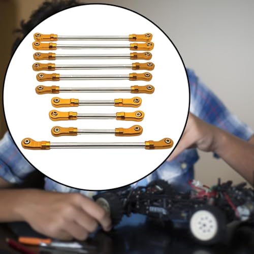 10 Pieces Steering Servo Link RC Car Pull Rod Metal Upgrade Linkage Model Parts Sturdy Construction Suitable for WLtoys 1/10 RC Truck, Gold - color: Gold