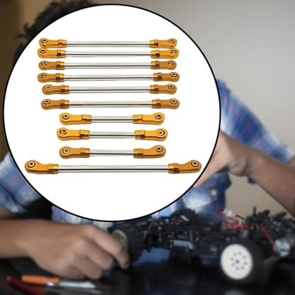 10 Pieces Steering Servo Link RC Car Pull Rod Metal Upgrade Linkage Model Parts Sturdy Construction Suitable for WLtoys 1/10 RC Truck, Gold - color: Gold