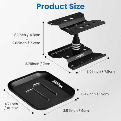 Mini RC Car Work Stand, Tiny Aluminum Stand for 1/18 1/24 Scale Accessories, Black RC Car Tool Kit Repair Holder with 360°Rotation Lift & Screw Tray