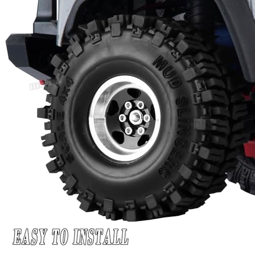 1.0 Beadlock Wheels and Tires for RC Crawler Car 1/18 TRX4M,1/24 SCX24,RC Off Road Buggy Rally Truck Wheels and Tires,RC Aluminium 1.0 in Rims and Rubber Tires w/Sponge,Black - color: Black - (1.0 in Beadlock Wheels)