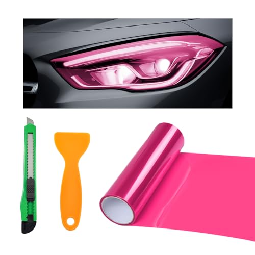 povtii Tint Vinyl Film Sticker Sheet Roll for Car Headlight, 12×48 Inch Auto Taillight Vinyl Wrap Film, Self Adhesive Fog Light Vinyl Film with Squeeze & Cutter, Car Accessories (Pink) - color: Pink