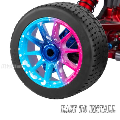 RC Highway Tires Wheel for 1/8 Typhon 6s BLX,1/7 Infraction 6S BLX/Limitless,RC Drift Off Road Buggy Rally Truck Wheels and Tires,4PCS RC High Speed Wheel Highway Rubber Tires,Blue Pink - color: Blue Pink - (4pcs High Speed Wheel)
