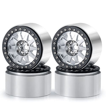 Benedict Harry 2.2" Aluminum Beadlock Wheel Rims for 1/10 RC Axial SCX10 Wraith 90048 90018 RR10 TRX4 Crawler car(Silver) - color: Silver