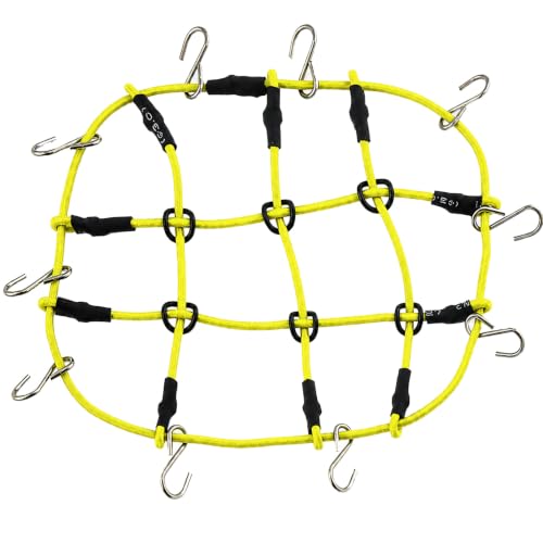 1:24 RC Roof Cargo Net with Hooks, 80x65mm Elastic Luggage Net for Axial SCX24 90081 AXI00002 AXI00001 AXI90081 C10 JLU Gladiator Bronco TRX4M 1/24 1/18 RC Crawler Scale Accessories, Yellow - color: Yellow