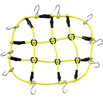 1:24 RC Roof Cargo Net with Hooks, 80x65mm Elastic Luggage Net for Axial SCX24 90081 AXI00002 AXI00001 AXI90081 C10 JLU Gladiator Bronco TRX4M 1/24 1/18 RC Crawler Scale Accessories, Yellow - color: Yellow