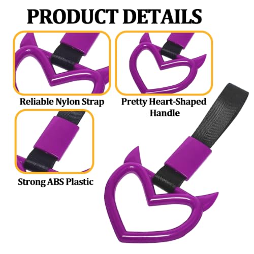 2PCS Car Devil Heart Handle Ring, Cute Heart-Shaped Vehicle Rear Bumper Waring Loops, Automotive Grab Handle Strap Drift Charm Decoration, Universal Fit (Purple/Black) - color: Purple/Black