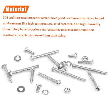 HELIFOUNER 550 Pieces M3 x 6mm /8mm /10mm /12mm /16mm /20mm /25mm, Button Head Socket Cap Screws Bolts Washers Nuts Kit, 304 Stainless Steel - size: 550 Pieces M3 Screw Kit