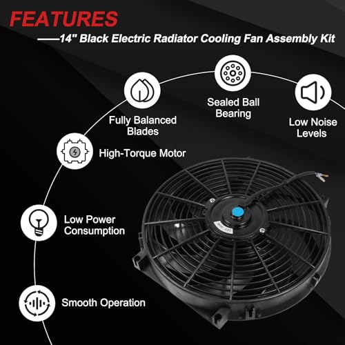 JDMSPEED New 14'' Inch Universal Slim Pull Push Racing Electric Radiator Fan Engine Cooling - color: Black, size: 14 Inch