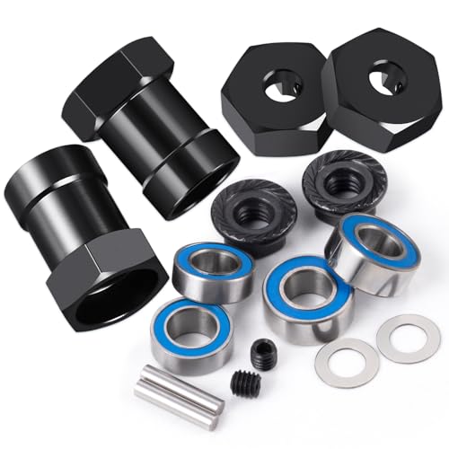 Aluminum Alloy Wheel Hex Hubs Adapter 12mm RC Hex Combiner, Black | With Bearing, For 1/10 Tamiya DT03T RC Car, Upgrade Accessories - color: Black