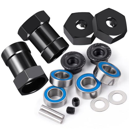 Aluminum Alloy Wheel Hex Hubs Adapter 12mm RC Hex Combiner, Black | With Bearing, For 1/10 Tamiya DT03T RC Car, Upgrade Accessories - color: Black