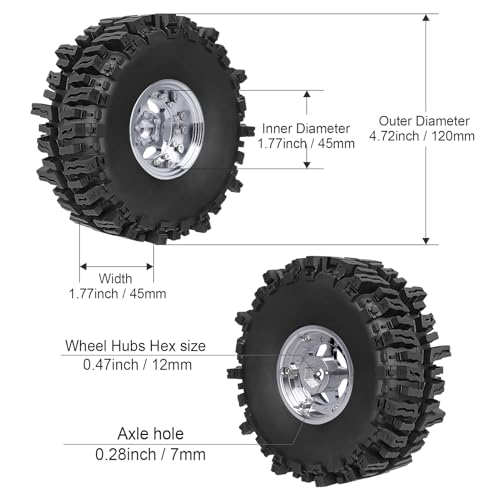 HobbyPark Negative Offset -10mm Deep Dish Aluminum Chrome 1.9 Beadlock Wheels and 1.9 Mud Slingers Tires for 1/10 RC Crawler Axial SCX10 TRX4 VS4-10 Gen8 RC4WD, Set of 4 - style: 1.9 Beadlock Wheels and 1.9 Mud Slingers Tires
