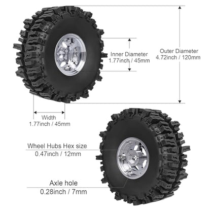 HobbyPark Negative Offset -10mm Deep Dish Aluminum Chrome 1.9 Beadlock Wheels and 1.9 Mud Slingers Tires for 1/10 RC Crawler Axial SCX10 TRX4 VS4-10 Gen8 RC4WD, Set of 4 - style: 1.9 Beadlock Wheels and 1.9 Mud Slingers Tires