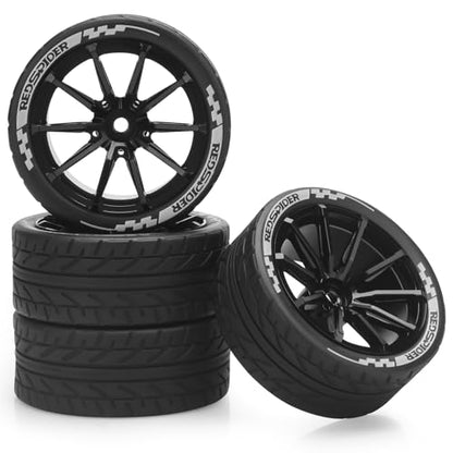 1/10 RC On Road Tires and Aluminum Wheels, daitoku 12mm RC Rally Racing Tires for 1/10 Tamiya TT01 TT02 XV01 TA06 A959 PTG2 HPI KYOSHO PTG2 Traxxas - Style C (Black) - color: Style C (Black)