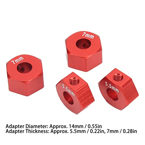 plplaaoo 4Pcs RC Wheel Hub, 14mm RC Wheel Hex, Aluminium Alloy 14mm Diameter 5.5mm 7mm Thickness Accessory Set Kit for Traxxas 1/10 Slash 4x4 Rustler Stampede Slash 2WD (red) - color: Red