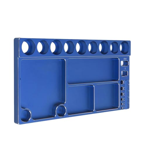 RiToEasysports RC Screwdriver Tool Storage Rack Magnetic Screw Tray Aluminum Alloy with 4pcs Magnetic Pads for RC Cars Airplanes Helicopters Repair (Blue) - color: Blue