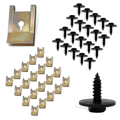 40Pcs Car U Clip Screw Kit, Automotive U Nut Clip with Self Tapping Screws for Fender Liner Bumper Body Panel, Universal Vehicle Fastener Assortment for Car Truck SUV ATV RV (Black&Gold)
