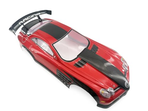1/10 Scale RC Drift Racing Touring On Road Car Painted Body Shell, Spoiler Included, Pre-Cut, 258mm Wheelbase - Mercedes-Benz SLR McLaren Style - color: Red