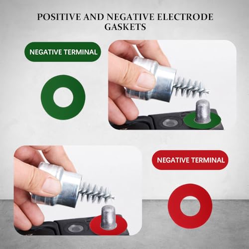 Battery Terminal Cleaners, Cleaner Kit with 2PCS Battery Cleaning Brushes and 10PCS Battery Terminal Anti-Corrosion Washers Protector Fiber, Universal Cleaning Accessories for Car, Boat