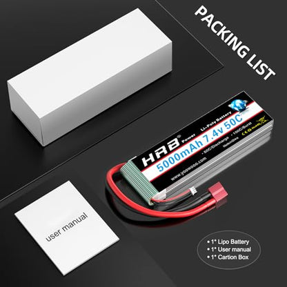 HRB 2S 5000mAh Lipo Battery 50C 7.4V Compatible with RC Plane