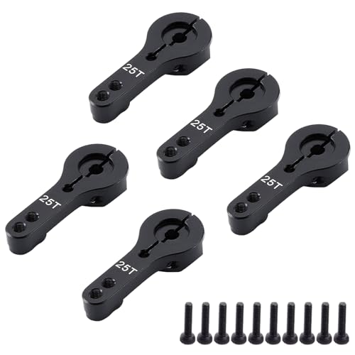 5pcs 25T Aluminum Servo Horn M3 Threads Metal Steering Arm for RC Car Truck Buggy Airplane (Black) - color: Black