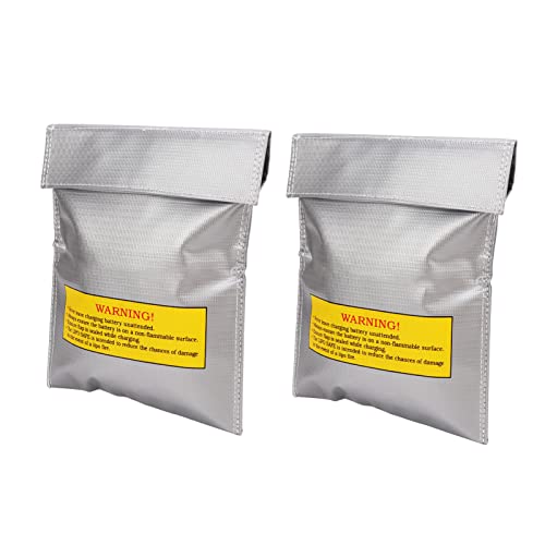 Lithium Battery Safety Bag, Durable Fire Charging Storage Pouch for RC Drone PVC Fiber 180 x 230 x 5 mm 2 Pack