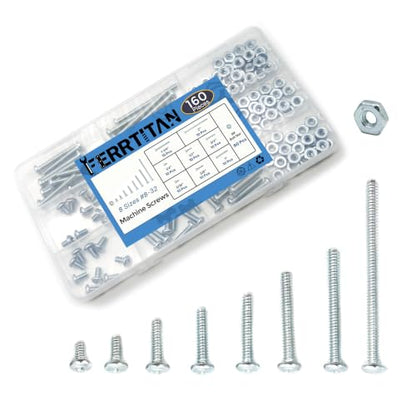160 Pcs #8-32 Machine Screw Assortment Kit, Zinc-Plated Carbon Steel Phillips Pan Head Hex Nut Combination Set, 8 Sizes (#8-32, 1/4" to 2") with 80P Extra Hex Nut for Cabinet Electrical DIY - size: #8-32 - 80 Sets, 8 Sizes