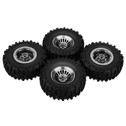 CNC 1.3" Beadlock Wheel Tires Set-Swamp Claw Mud Terrain Tires and Aluminum Wheel for SCX24 1/24 TRX4M Ascent18 1/18 RC Crawler (Gray) - color: Gray