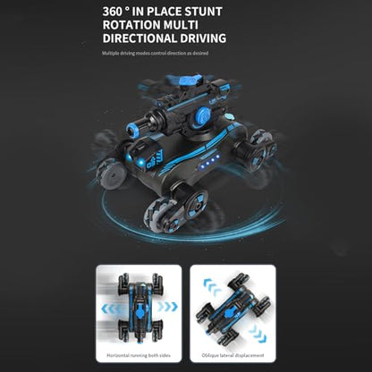 RC Tank That Shoots, RC Stunt Car Shooting Water Bullets, Gesture Sensing Remote Control Tank with 360° Rotating, Spray, Light and Music, 2.4GHz 4WD All Terrains RC Cars for Adults (Black) - color: Black, size: 1 Battery