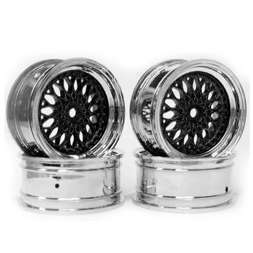 4PCS 64mm Rubber Tires and Plastic Wheel Rims Set 12mm Hex Replacement Part for Sakura Tamiya TT02 HPI HSP Kyosho 1/10 RC On Road Run-flating Touring Racing Car Tyre(Black Silver,Offset:9MM) - color: Black/Silver, size: Offset:9mm