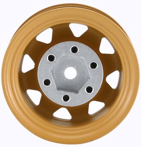 4PCS 1.55 inch Metal Beadlock Wheel Hub RC Car Aluminum Alloy Wheel Rim Compatible with 1/10 RC Crawler Car Model D90 TF2 Tamiya CC01 CC02 LC70 LC80 (Yellow) - color: Yellow