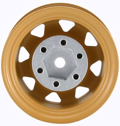 4PCS 1.55 inch Metal Beadlock Wheel Hub RC Car Aluminum Alloy Wheel Rim Compatible with 1/10 RC Crawler Car Model D90 TF2 Tamiya CC01 CC02 LC70 LC80 (Yellow) - color: Yellow