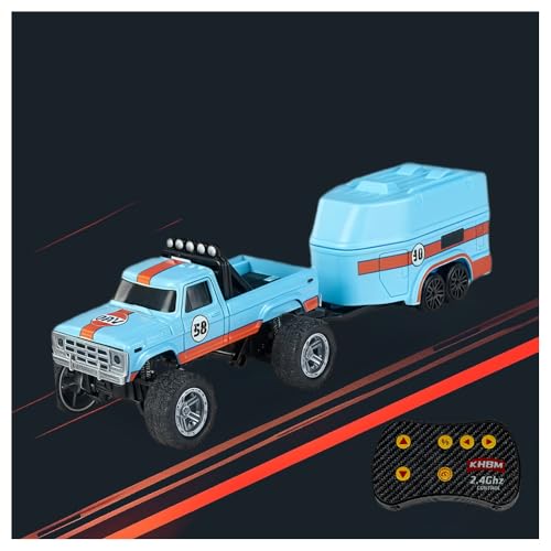 1/64 Scale Alloy RC Car 2.4GHZ Off-Road Remote Control Car with Trailer Three Speed Adjustment Small RC Truck Gifts for Christmas Day Birthday (C-HB09 Blue) - style: C-HB09 Blue
