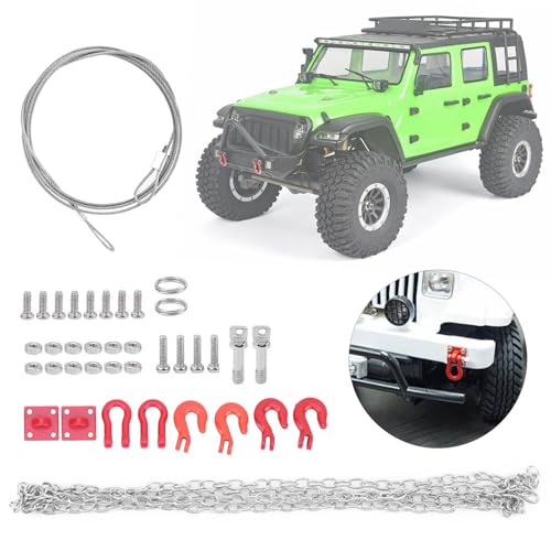 RC Tow Chain Metal Tow Rope Set, 1/10 1/24 Scale Metal Winch Accessories, Heavy Duty Off Road Trailer Hitch with Hooks for Axial SCX10 D90 RC Crawler Trailer