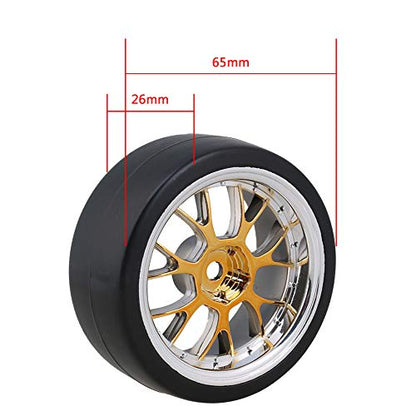 4PCS Plastic RC1:10 On-Road Racing Car Drift Smooth Tire & Y-Shaped Plated Yellow Wheels