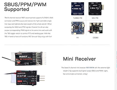Radiolink T8S FHSS 8CH RC Handle Transmitter with R8FM R8EF 2.4GHz Receiver Support S-Bus PPM for RC Drone RC Boat Car (with R8EF Recevier)