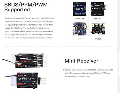 Radiolink T8S FHSS 8CH RC Handle Transmitter with R8FM R8EF 2.4GHz Receiver Support S-Bus PPM for RC Drone RC Boat Car (with R8EF Recevier)